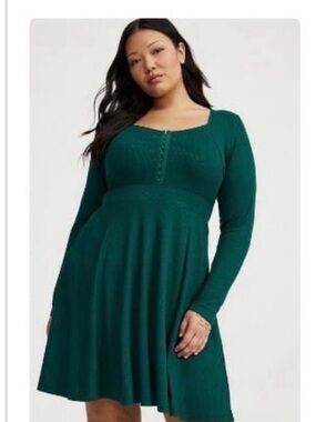 Torrid Teal Square-Neck Long Sleeve Mini Dress